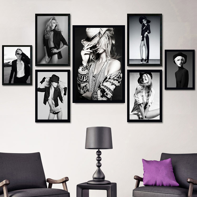 Fashion Women's Clothing Store Photo Wall Combination Wall European and American Style Character Clothing Frameless Decorative Painting Wall Art