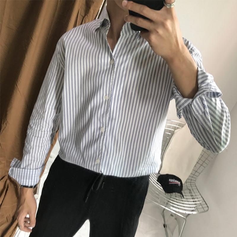 GARMENTBOY 自制 秋款常规修身男士衬衣 精致韩风竖条纹长袖衬衫