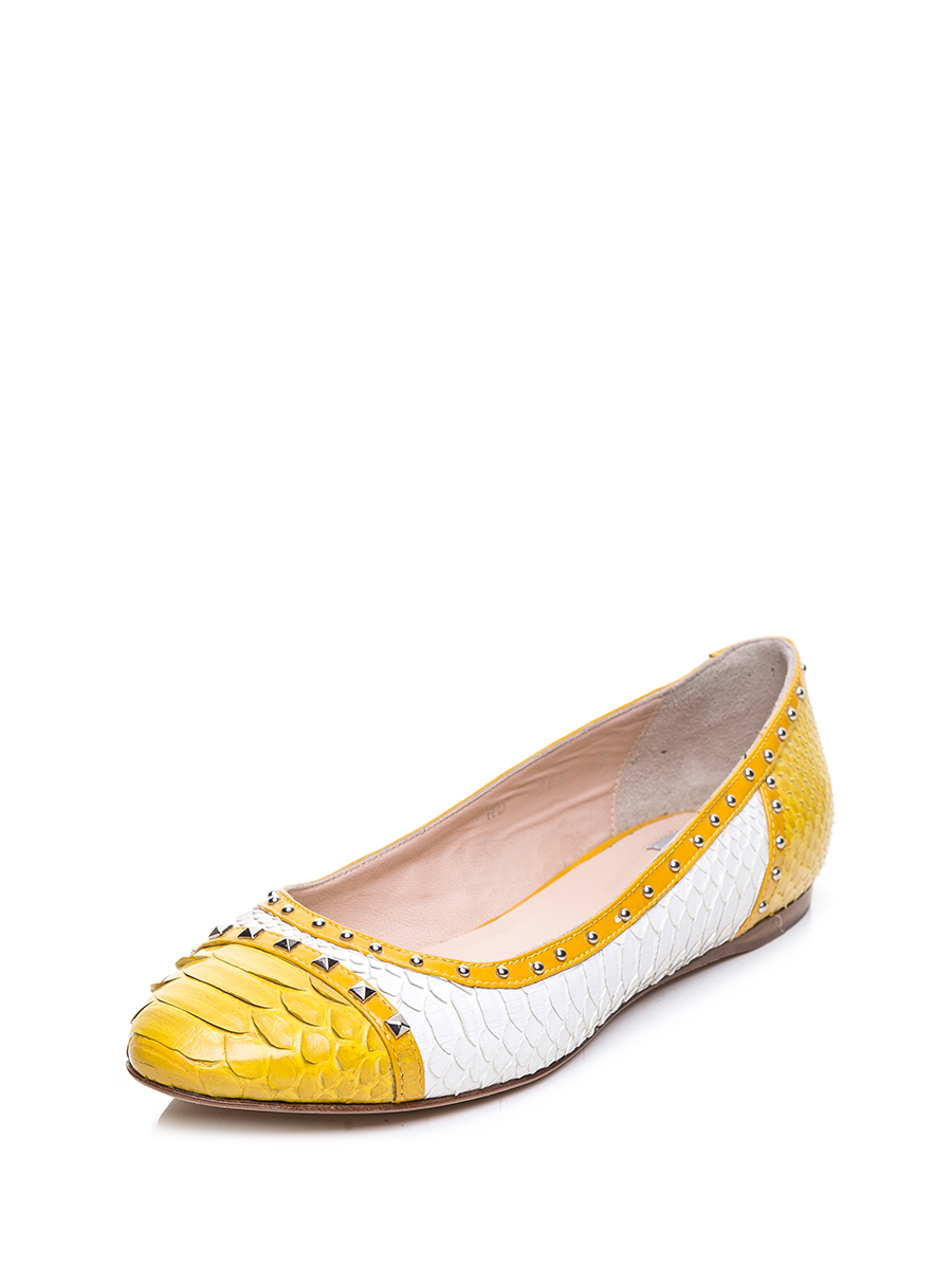 Roberto Botticelli 黄白动物纹铆钉饰平底鞋