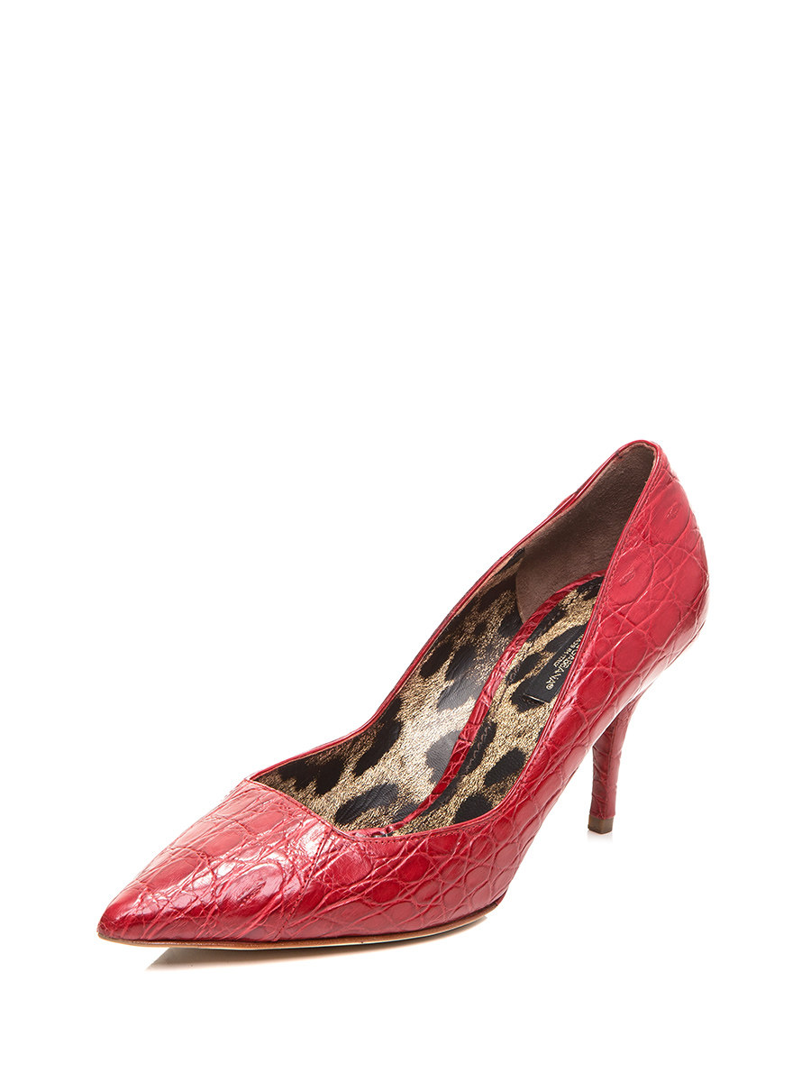 Dolce&Gabbana 红色鳄鱼纹尖头低跟鞋