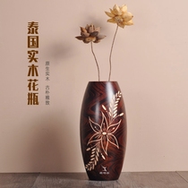 Thailand solid wood vase flower arrangement living room TV Wall porch ornaments mango wood vase Zen flower insert desktop ornaments