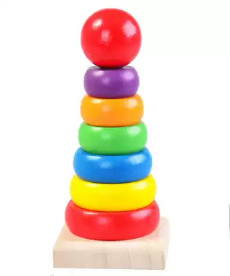 Wooden stacked circle stacked high rainbow circle rainbow tower tumbler building block Baby Baby Boy Girl Toy