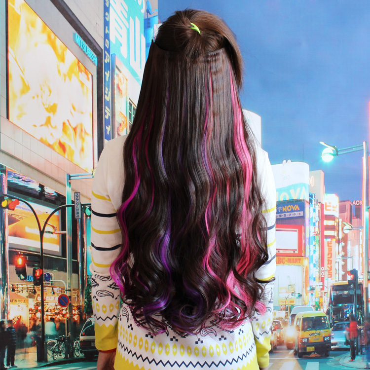 (Daily special)One-piece hair extension piece Curly hair highlight color flower Curly hair piece thickened lengthened