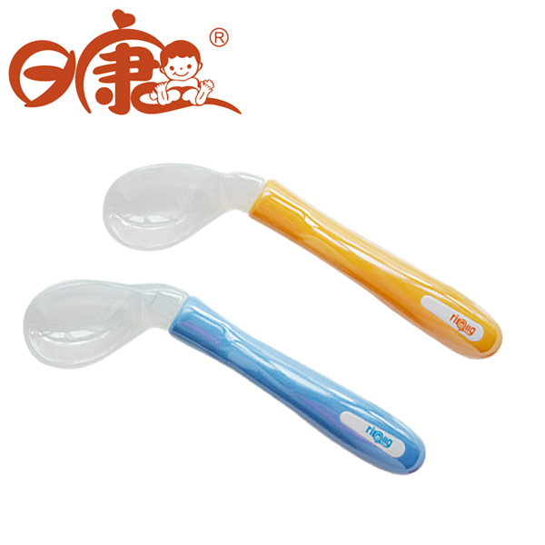 日康 宝宝硅胶勺子 弯柄弯头硅胶匙 婴童匙子 RK3716