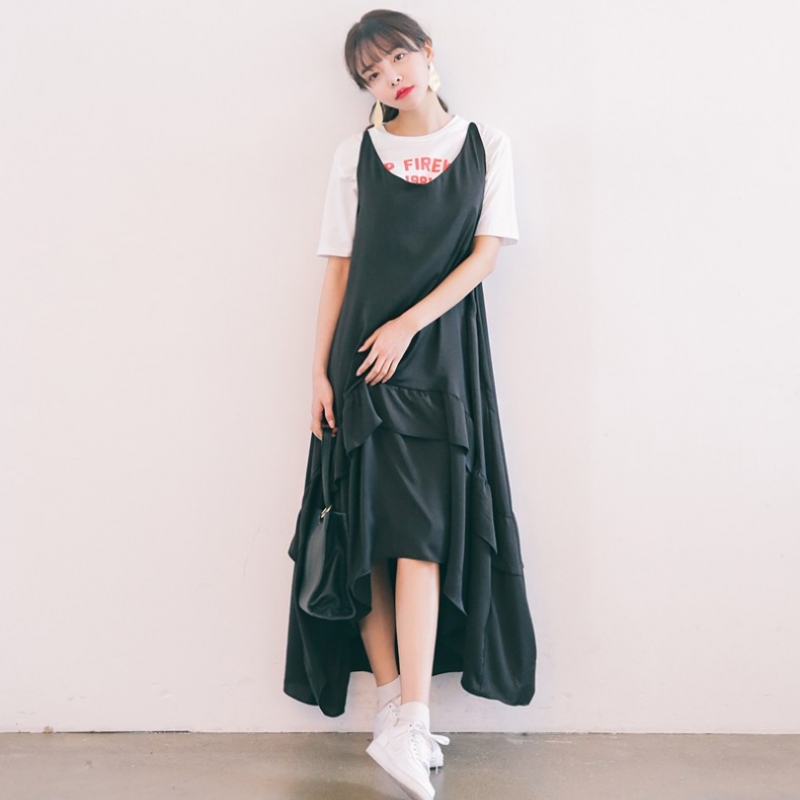 韩国stylenanda官方正品 不规则蛋糕裙摆吊带裙-黑色