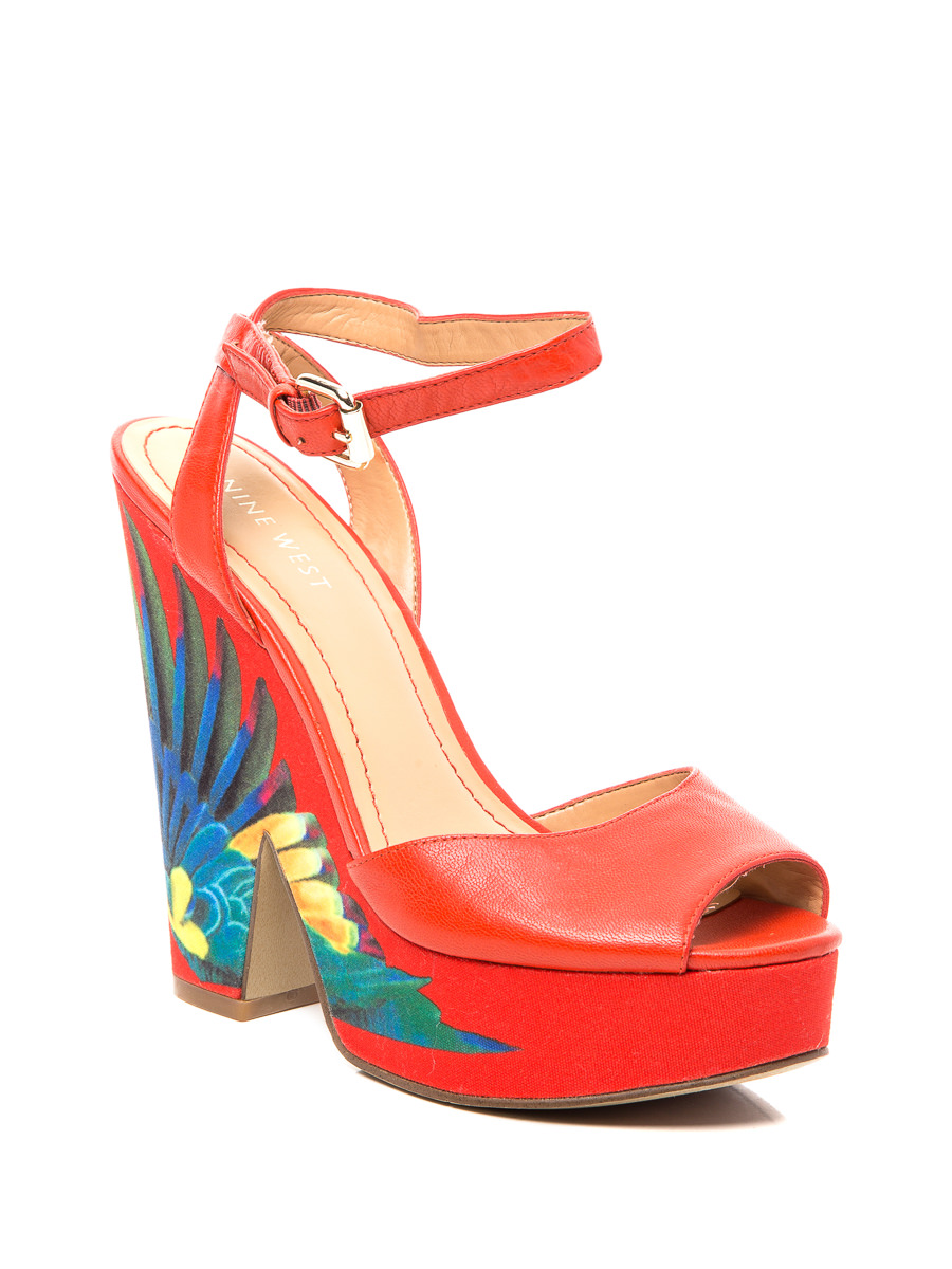 Nine West/玖熙 红色时尚印花底粗高跟鞋