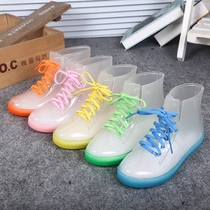 Summer transparent rain shoes womens non-slip middle tube adult rubber shoes Korean short tube fashion tide warm rain boots water shoes water boots