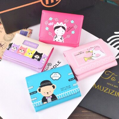 韩版女款三折叠钱夹迷你学生个性钱包女短款小猫卡通可爱小钱包女
