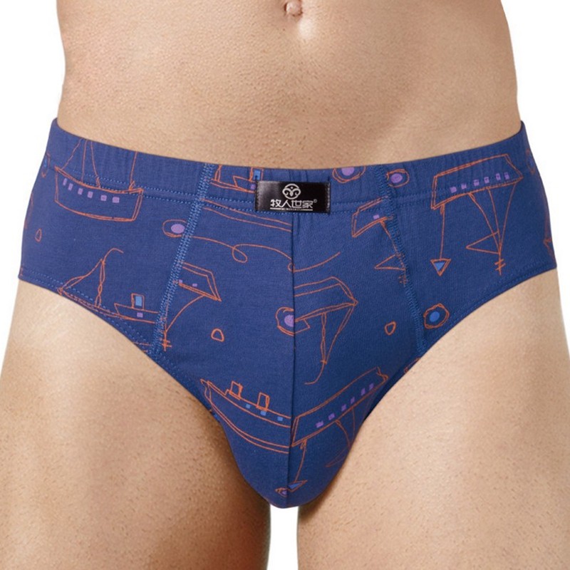 Men's cotton underwear Youth printing mid-waist 100%cotton briefs Breathable cotton fabric pants 4 packs