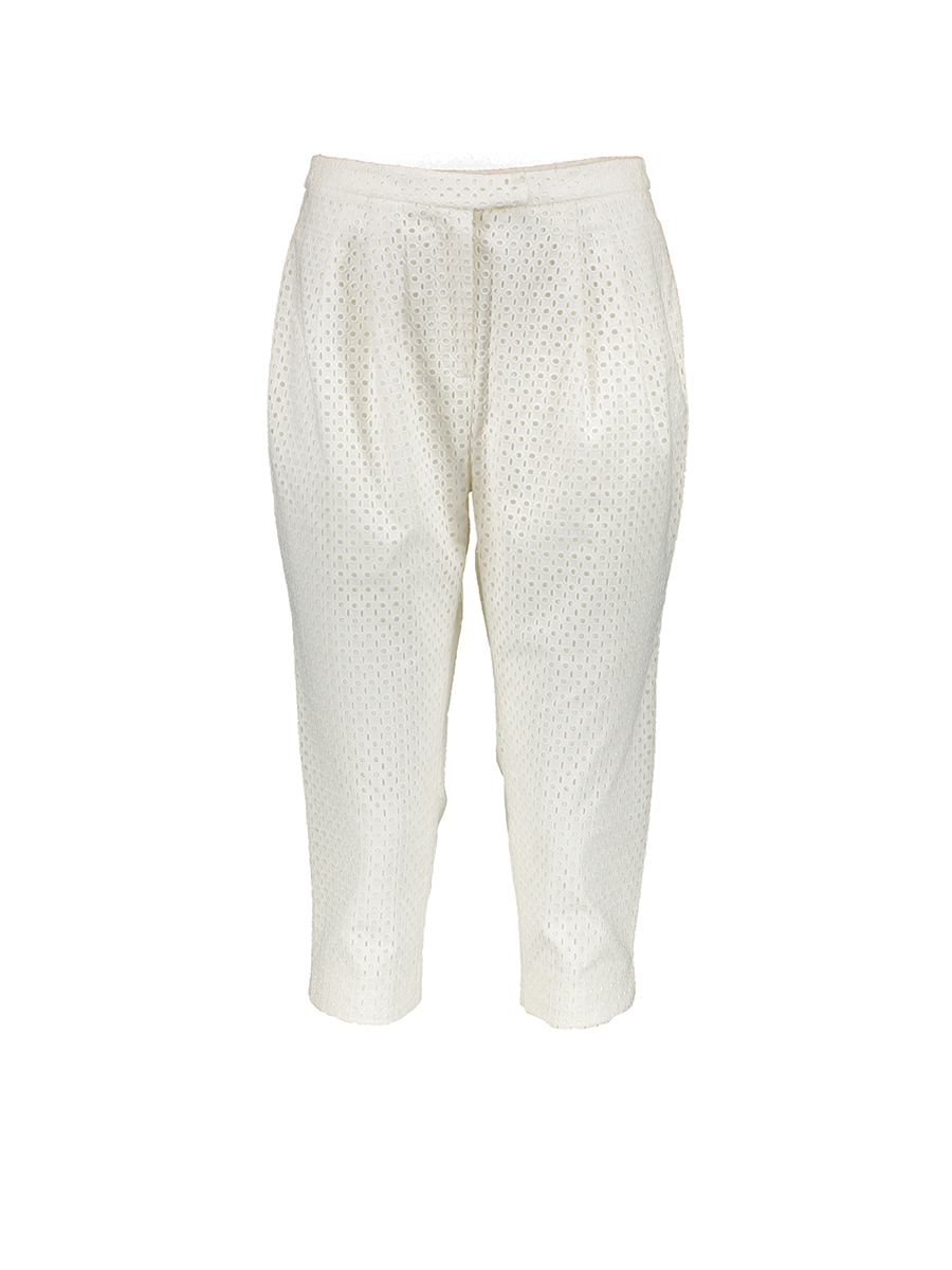 JESSICA 白色花型镂空七分裤