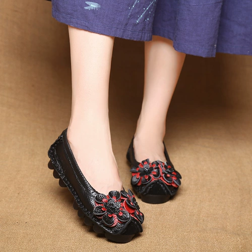 恋宝 Этнические туфли для матери для отдыха для кожаной обуви, из натуральной кожи, большой размер, этнический стиль