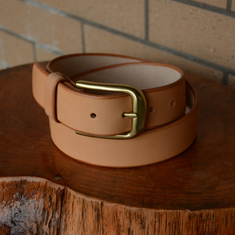 Leather workshop original hand-polished Italian vegetable tanned leather cowhide belt belt pure copper buckle