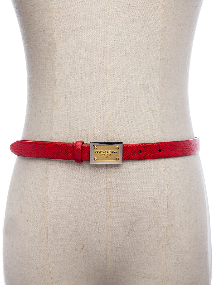 Dolce&Gabbana 红色纹理铭牌扳扣细腰带