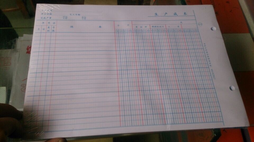 16 Open account pages 16 Open production cost details 19x26 5cm 100 pages