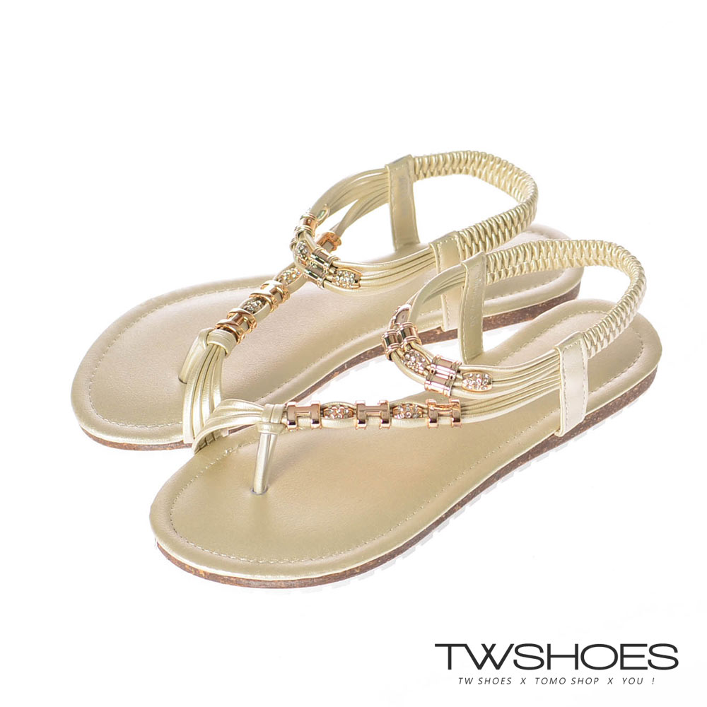 TWshoes?率性金属扣饰夹脚绕踝平底凉鞋【K122A3台湾官网直邮进口