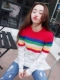 Phụ huynh-trẻ em 2018 xuân hè mới ba vòng cotton dài tay cổ tròn và áo len nhung sọc len cầu vồng