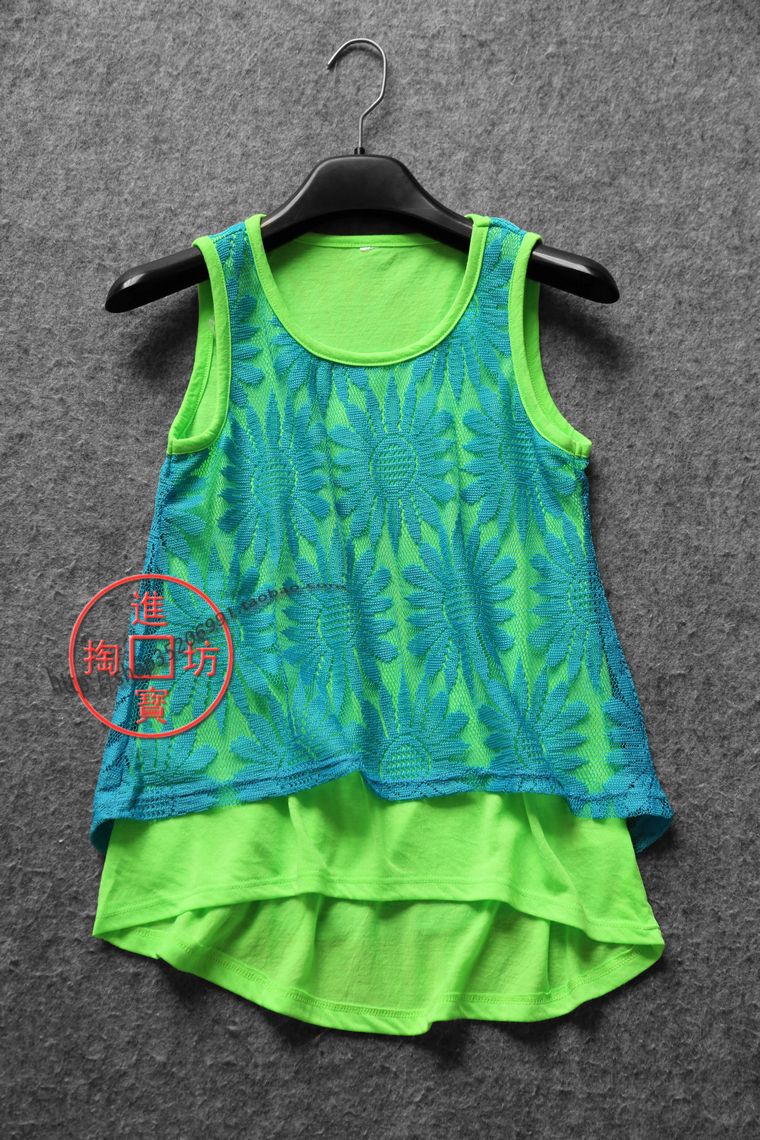 S002A Fake two-piece sleeveless vest with short front and back long T-shirt children's clothing