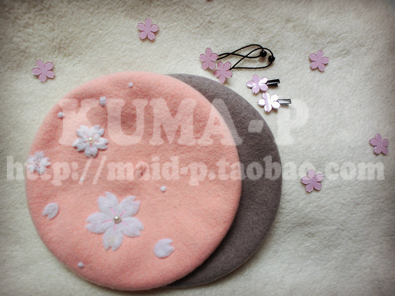 (Small Pのhandmade) Original exclusive handmade cherry blossom wool felt beret (limited)