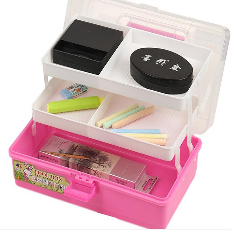 Fine Art Toolbox Home Plastic Containing Box Three Floors Children Drawing Stationery Box Family Medicine Box Student Toolbox Containing Box Medecor Makeup Case Translucent