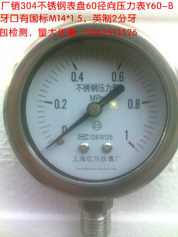 304 STAINLESS STEEL RADIAL pressure gauge Y60-B 0-0 611 62 54610162540MPA