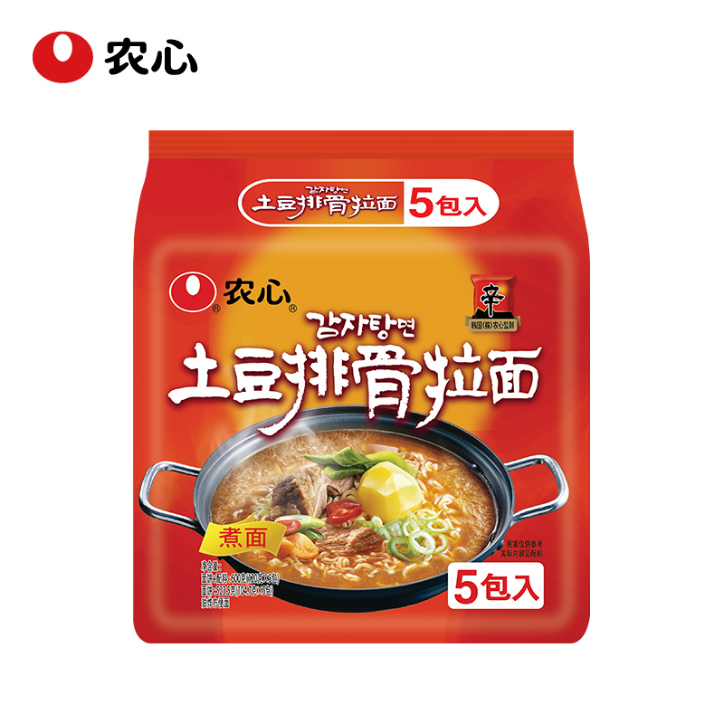 【天猫超市】农心土豆排骨袋面五连包方便面 120g*5包/袋速食泡面