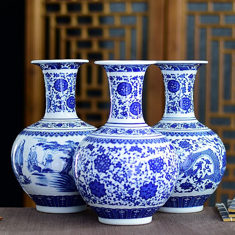 Jingdezhen ceramic blue and white porcelain vases, flower arrangement modern new Chinese style household adornment handicraft furnishing articles