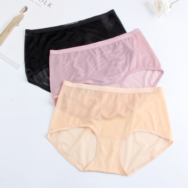 Silk protein ultra-thin ice silk transparent seamless panties mid-waist sexy one-piece triangle safety pants girls pants