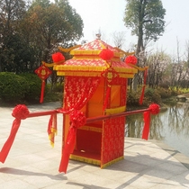  Golden wedding wedding film and television props Haiyan Shuangqi phoenix tail two-top folding sedan chair sedan chair Wedding sedan chair Wedding supplies punch drill