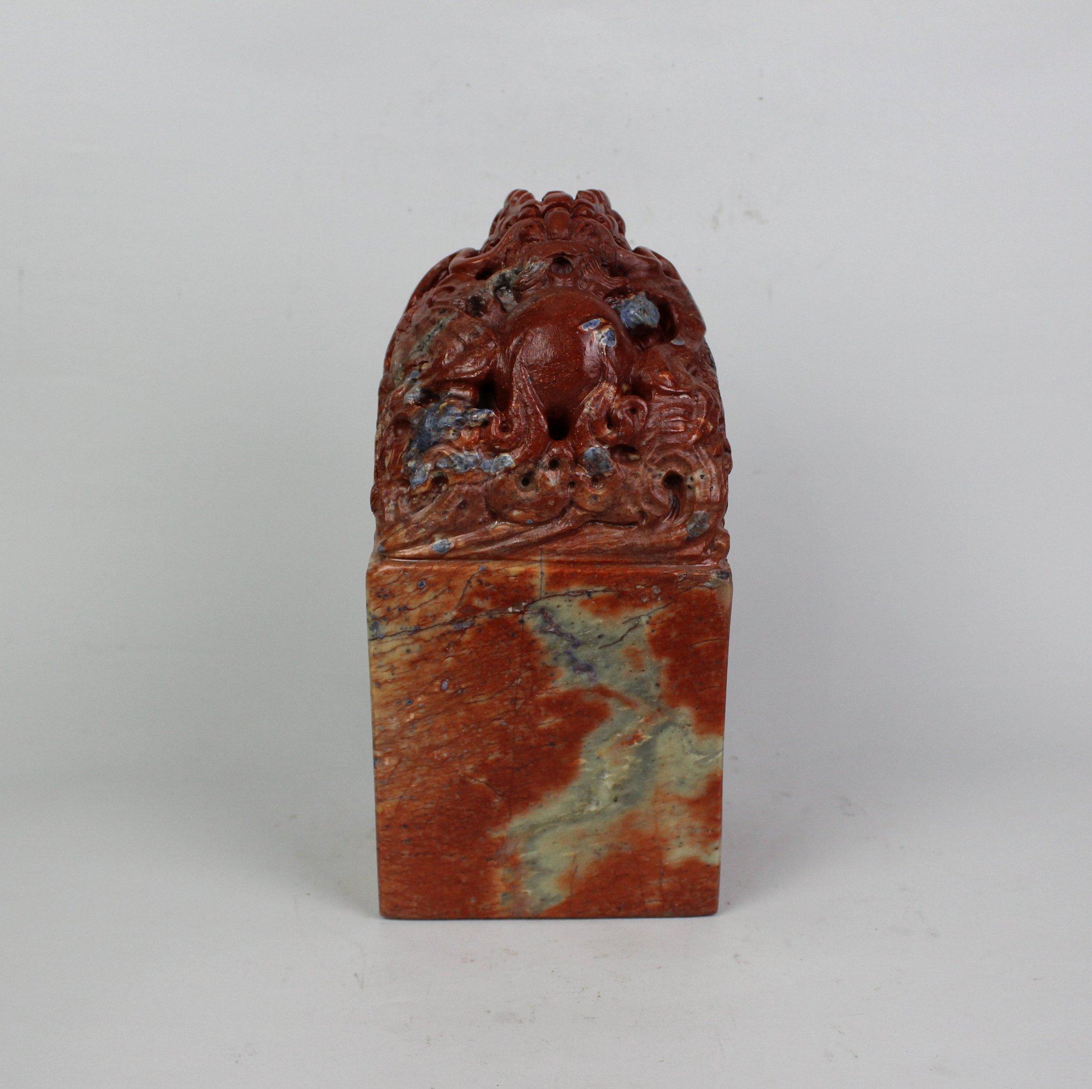 Mega Square Seal Dragon Seal 12 cm Red Flowers 9 kg exquisite natural green fields gold stone seal engraving Neoppel direct