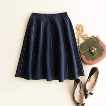 Commute 100 hitch-point vertical stripe jacquard tightness waist upright cut outline shape A character half body skirt large hem skirt 20 autumn