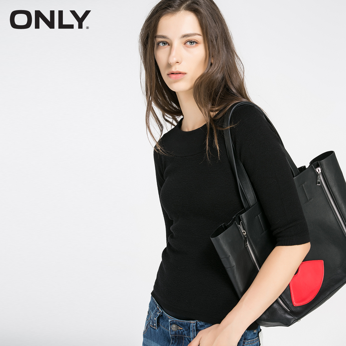ONLY2016春装新品圆领修身五分袖针织衫女L|116124018