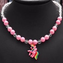 Pink Yunbao Little Mary Princess Crystal Pearl Necklace Cute Cartoon Beaded Pendant Childrens Gift Jewelry