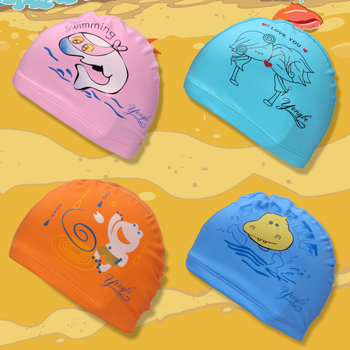 Cute cartoon children's swimming cap waterproof PU coating does not strangle the head boys and girls learning to swim fashion swimming cap