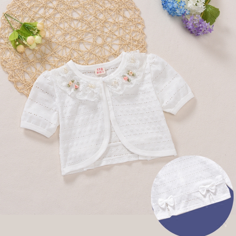 Girls shawl cane shoulder short sleeve baby small cape coat 2021 new air conditioning cardigan sunscreen outer wear thin summer