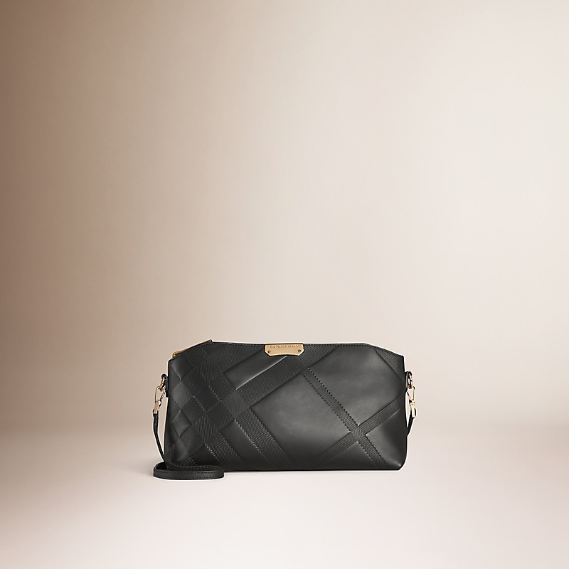 BURBERRY/博柏利小号格纹压花皮革手拿包 40036981