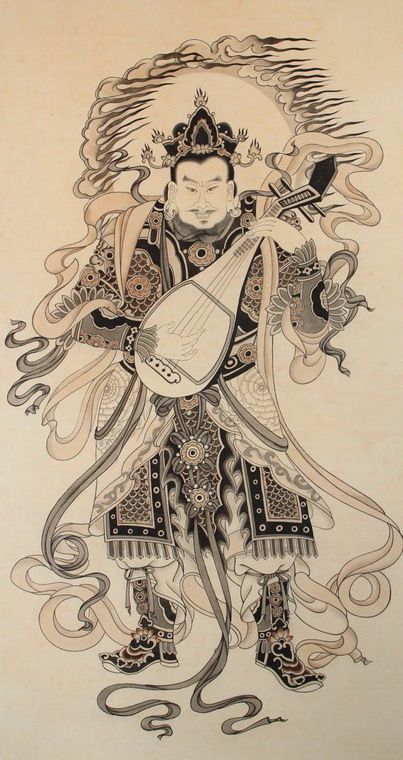 Twenty-four days Weitogalan Bodhisattva Four Heavenly Kings Buddhist portrait hanging image Wall chart Pure handmade authentic has been mounted