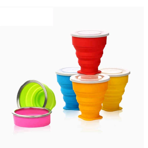 Открытая чашка для путешествий силиконовой складной чашки портативная стакана удлинителя чашка для мытья чашка кремниевого шара с крышкой