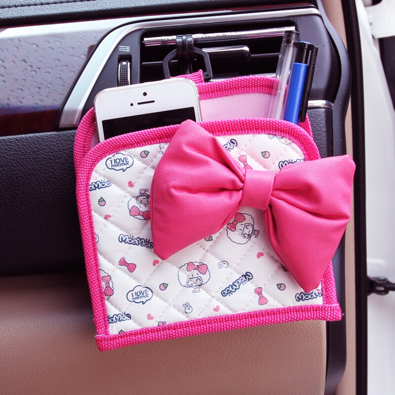 摩丝娃娃 印花汽车用品出风口置物袋 卡通可爱车载手机挂袋收纳筒