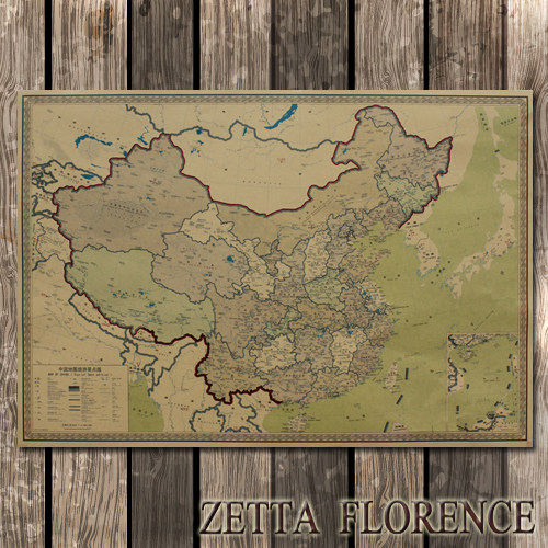 Kraft Paper Retro China Tourist Map Attractions Travel Footprints Card Labeling Living Room Office Decoration Painting 