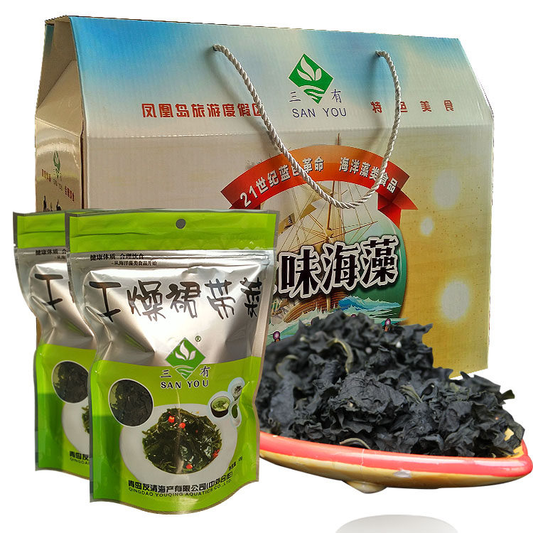 (Iron rice bowl)Qingdao specialty dried wakame gift box Seaweed dried sea cabbage 500g box
