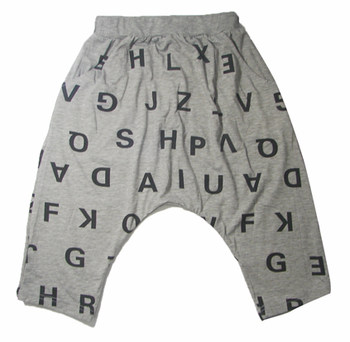 Hey! Gray Modal Harem Pants for Ages 6-12, Five-Point Pants, Mid-Length Pants, Baggy Pants