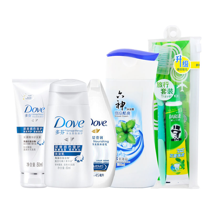 黑人双重薄荷50g牙膏+牙刷+100ml六神薄荷沐浴露+多芬旅行套装