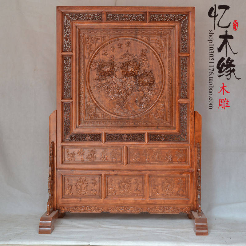 Dongyang wood carving floor-to-ceiling screen Flower blossom rich interstitial screen Chinese antique screen partition entrance camphor wood seat screen