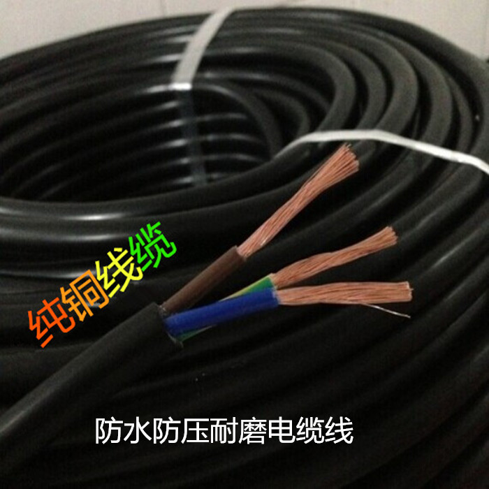 3*4 square national standard cable three-core copper core soft line 380v three-phase line black leather line per roll