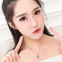 925 sterling silver necklace women clavicle chain simple blue crystal pendant Birthday gift jewelry Valentines Day to send girlfriend