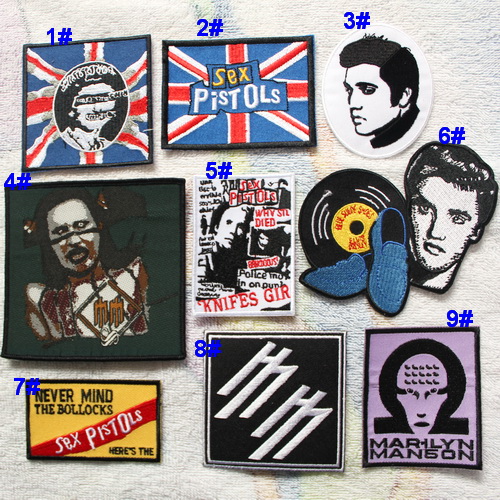 Heart embroidery YD09 Punk Rock Pistol Elvis Marilyn Manson Embroidery Back rubber cloth patch