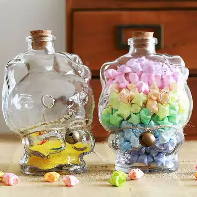 Full Kitty cat transparent glass bottle Star bottle wishing bottle drift bottle Nebula bottle luminous bottle to send girlfriend