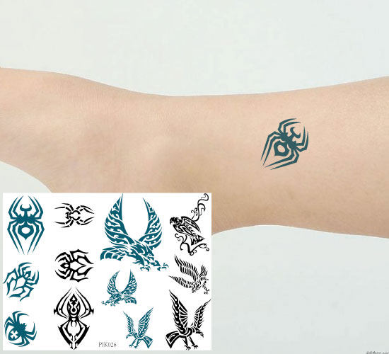 Small fresh sexy blue and black two-color multi-figure chest neck arm animal spider eagle tattoo sticker waterproof P026