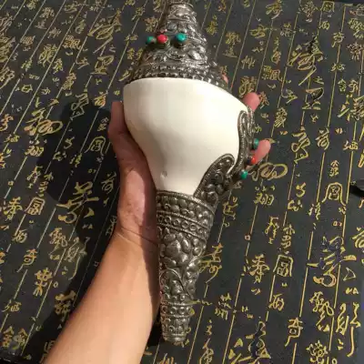 Nepal pure handmade Tibetan old snail conch tantric instruments bag pure copper inlaid gem Buddhism