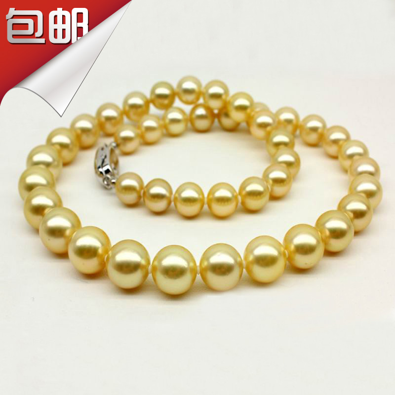 Natural Mother Bay Pearl Necklace Nanyang Golden Beaded Necklace Positive Round Collarbone Woman to send Mom Girlfriend Gift